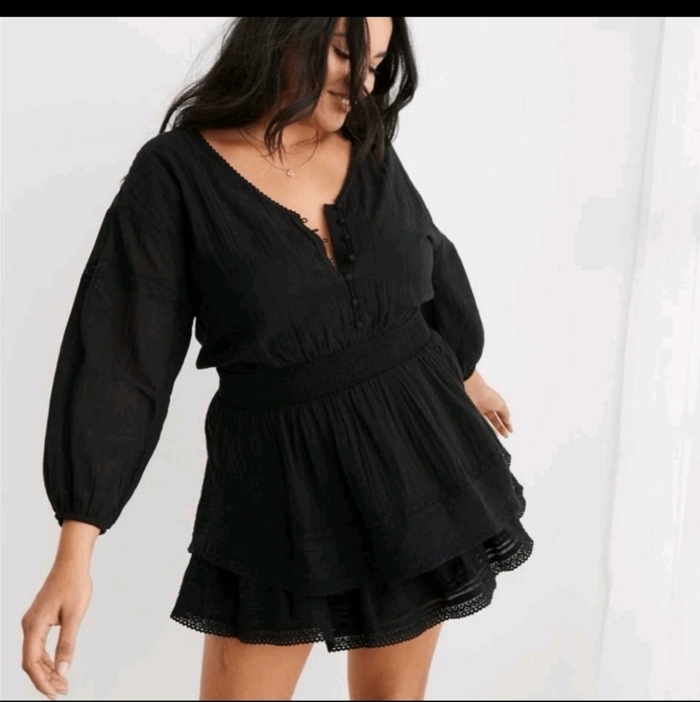 Aerie - Rock & Ruffle- Black Long Sleeve Mini Dress. Size M. NWOT